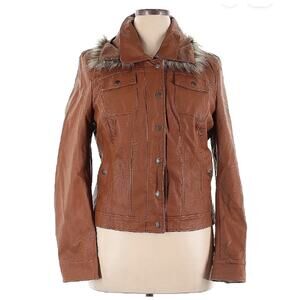 Vintage Y2K Guess Womens Size XL Faux Leather Jacket Coat Faux Fur Boho